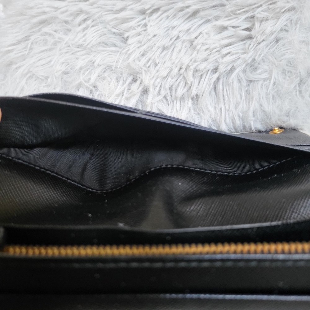 Prada Black/White Perforated Saffiano Leather Flap Continental Wallet - Picture 8 of 12